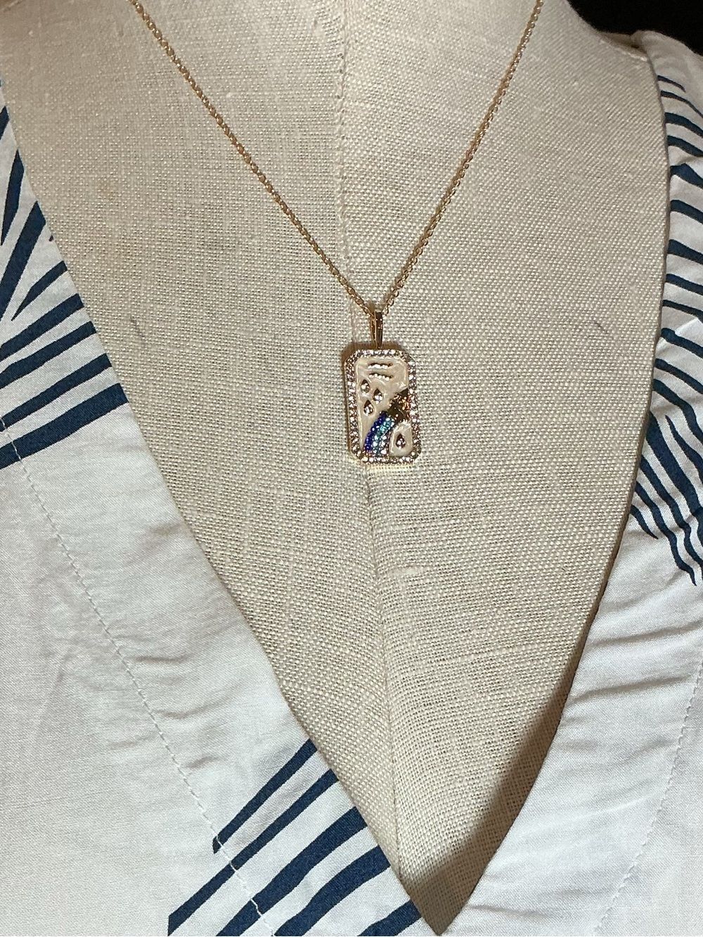 Gold Pendant Necklace with Blue Accent - Women Jewelry